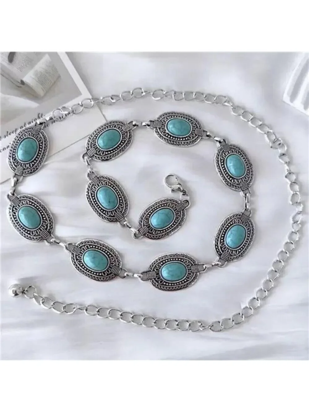 Women Western Turquoise Concho Waist Chain